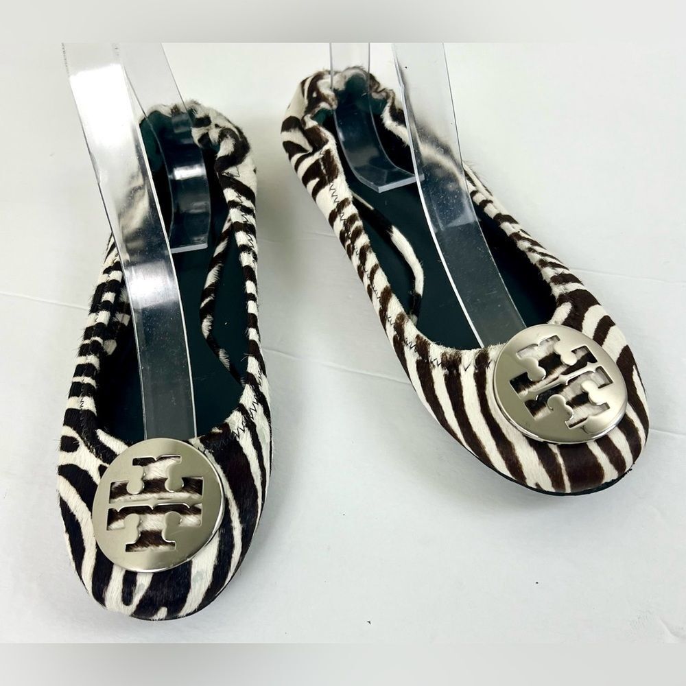 Tory Burch Zebra Print Ballet Flats with Silver Logo - Picture 4 of 11